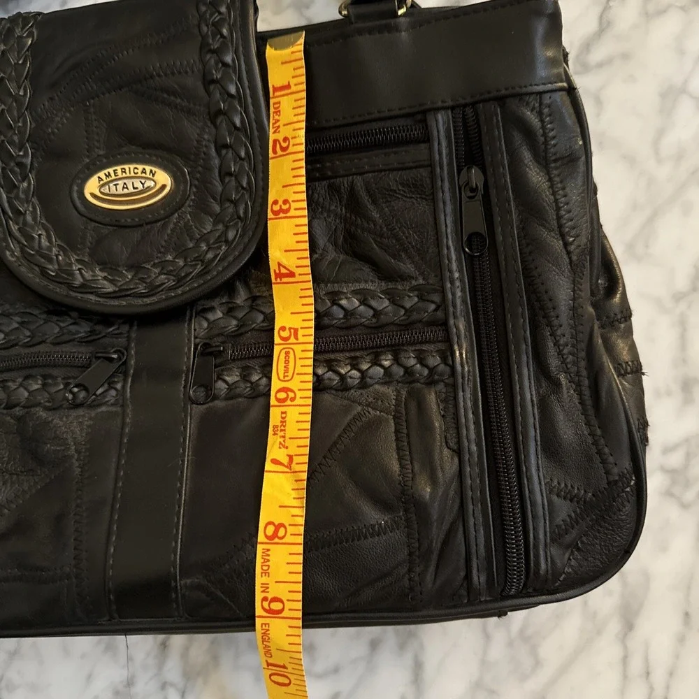 American Italy Black Leather Handbag Bag Purse Boho